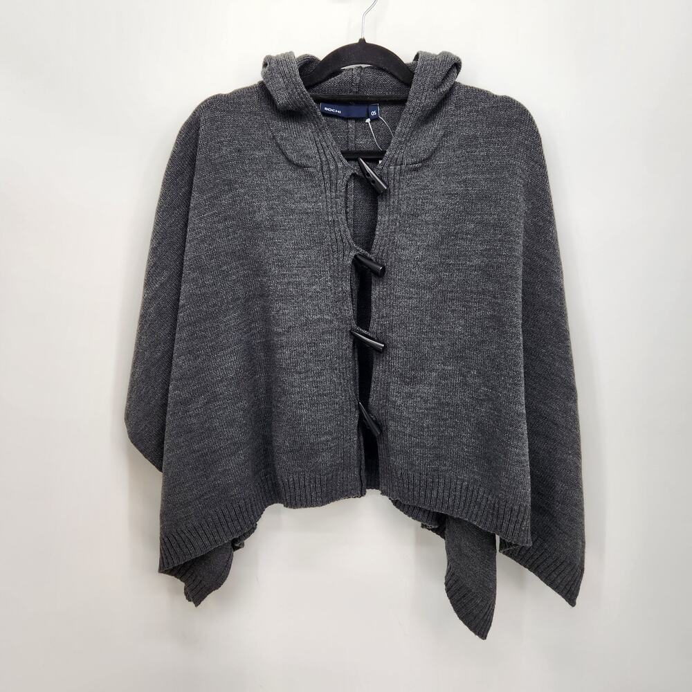 NWT‎ Bochi Charcoal Gray Sweater Hooded Cape Poncho Toggle Women's OS
